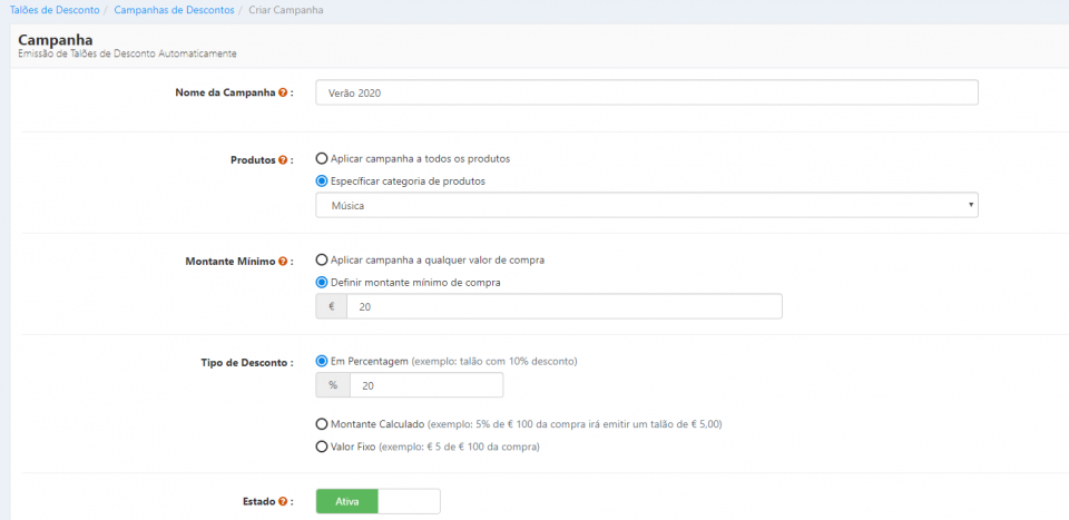 Criar uma Campanha de Desconto