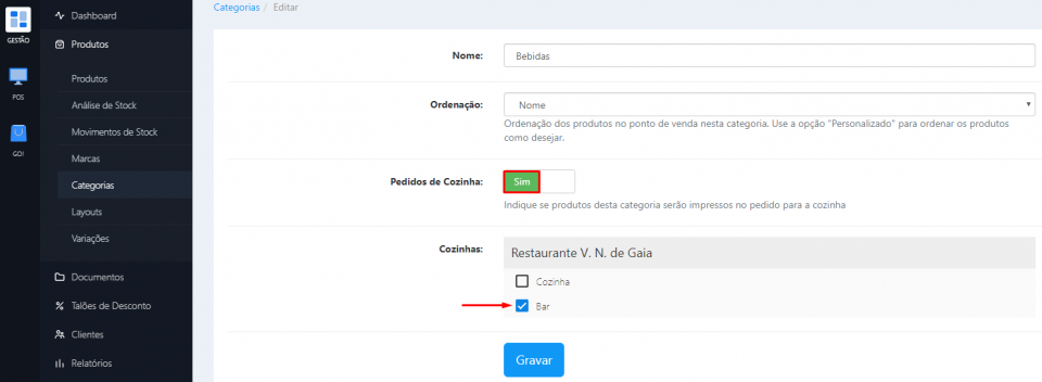 Categorias e impressão de pedidos
