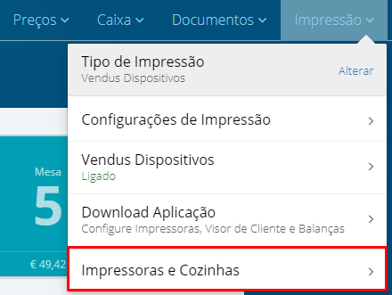 Menu impressão